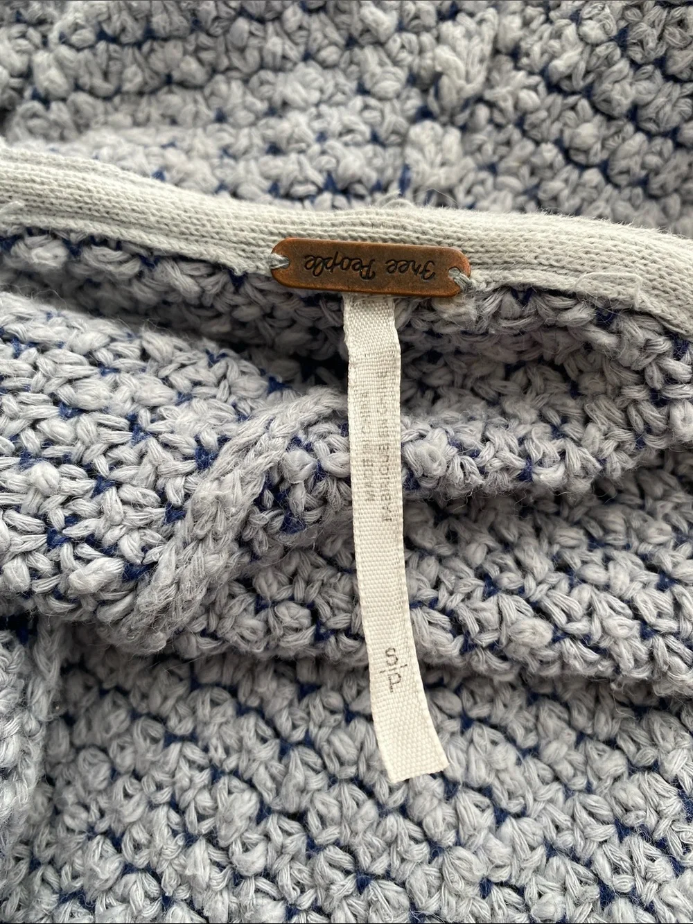Free People Love Me Tender Hooded Fringe Cardigan Blue Size Small Knit Crochet